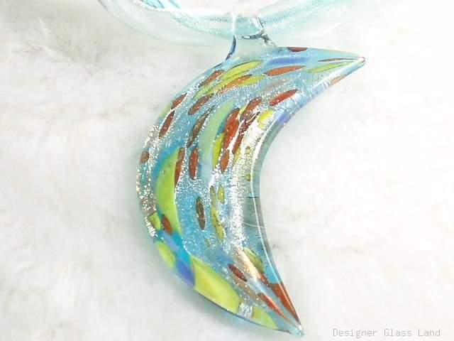 P480 MURANO LAMPWORK GLASS BLUE MOON PENDANT NECKLACE, FREE SHIPPING!!!