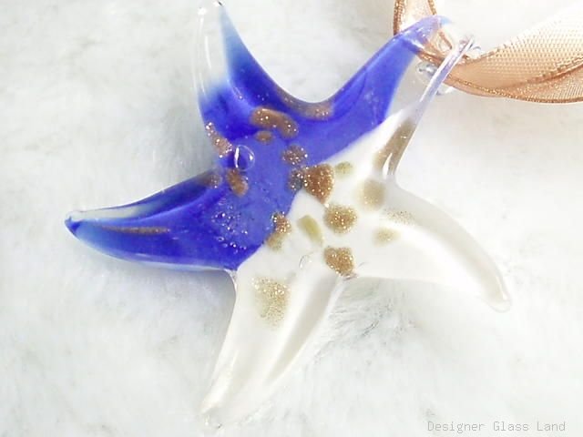 P486 MURANO LAMPWORK GLASS AZURE STAR PENDANT NECKLACE, FREE SHIPPING!!!