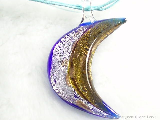 P491 MURANO LAMPWORK GLASS FANCY MOON PENDANT NECKLACE, FREE SHIPPING!!!