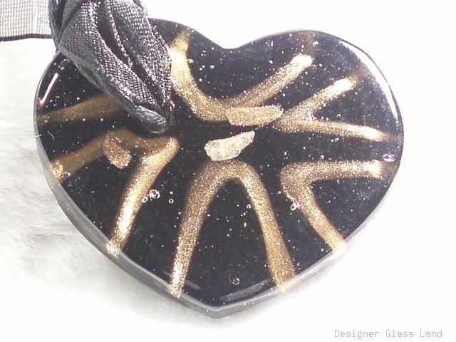 P499 MURANO LAMPWORK GLASS BLACK HERAT PENDANT NECKLACE, FREE SHIPPING!!!
