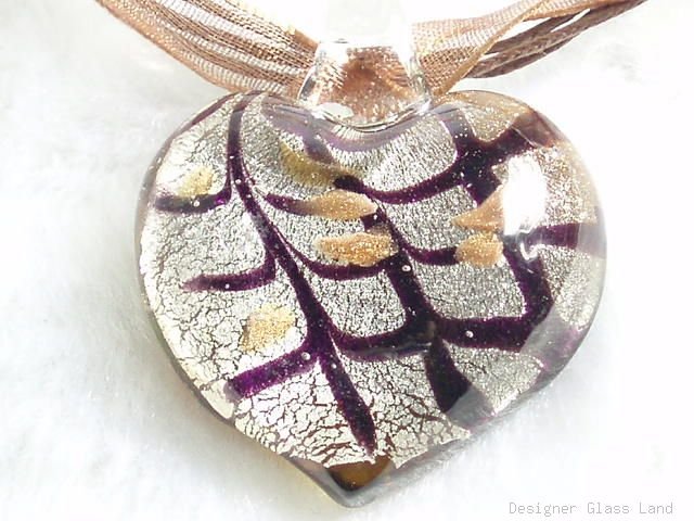 P508 MURANO LAMPWORK GLASS HEART PENDANT NECKLACE, FREE SHIPPING!!!