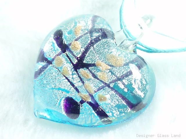 P509 MURANO LAMPWORK GLASS BLUE HEART PENDANT NECKLACE, FREE SHIPPING!!!