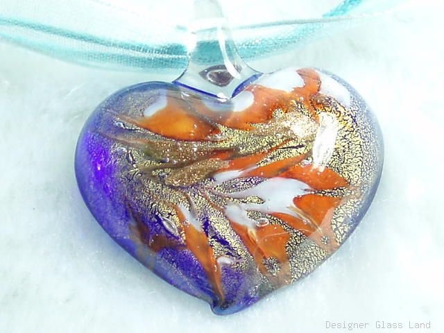 P510 MURANO LAMPWORK GLASS BLUE PENDANT NECKLACE, FREE SHIPPING!!!