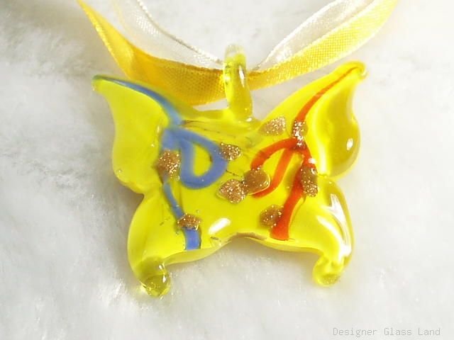 P523 MURANO LAMPWORK GLASS BUTTERFLY PENDANT NECKLACE, FREE SHIPPING!!!