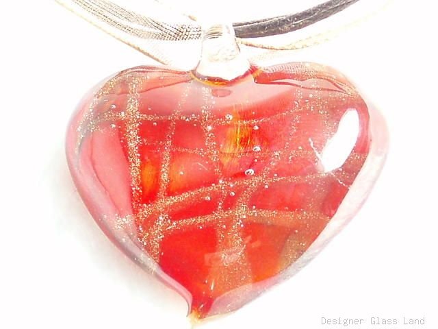 P526 MURANO LAMPWORK GLASS RED HEART PENDANT NECKLACE, FREE SHIPPING!!!