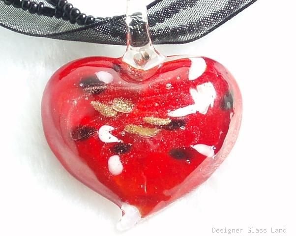 P527 MURANO LAMPWORK GLASS FIRE HEART PENDANT NECKLACE, FREE SHIPPING!!!