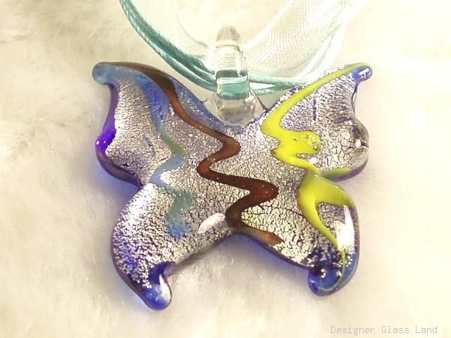 P528 MURANO LAMPWORK GLASS BUTTERFLY PENDANT NECKLACE, FREE SHIPPING!!!