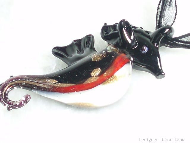 P530 MURANO LAMPWORK GLASS SEAHORSE PENDANT NECKLACE, FREE SHIPPING!!!