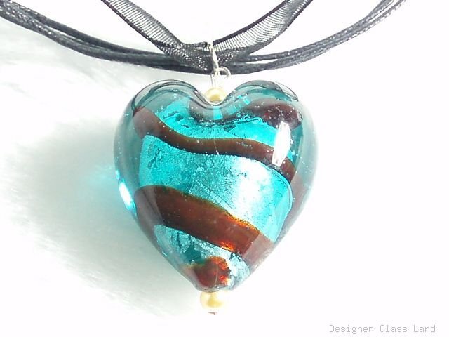 P534 MURANO GLASS DARK GREEN HEART PENDANT NECKLACE, FREE SHIPPING!!!