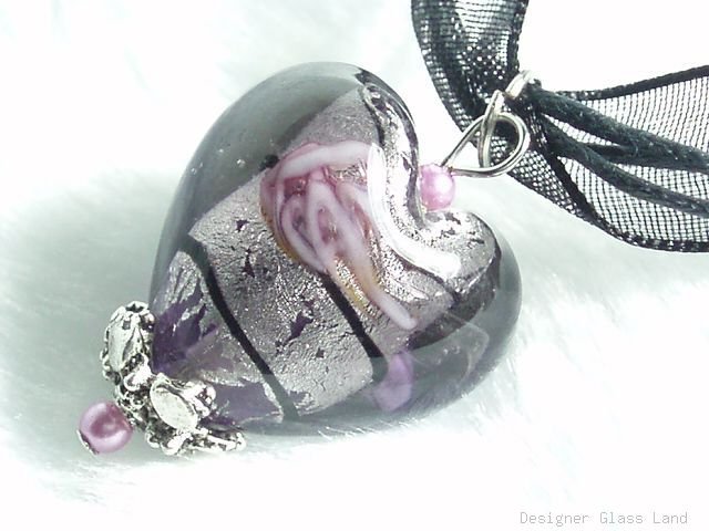 P535 MURANO GLASS SMOKY ROSE HEART PENDANT NECKLACE, FREE SHIPPING!!!