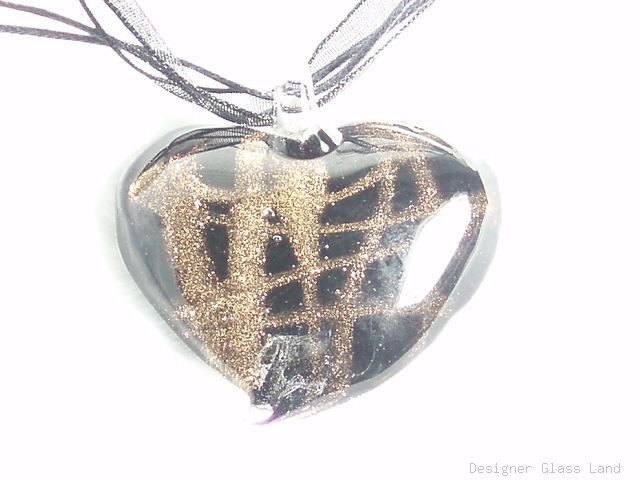 P538 MURANO LAMPWORK GLASS BLACK HEART PENDANT NECKLACE, FREE SHIPPING!!!