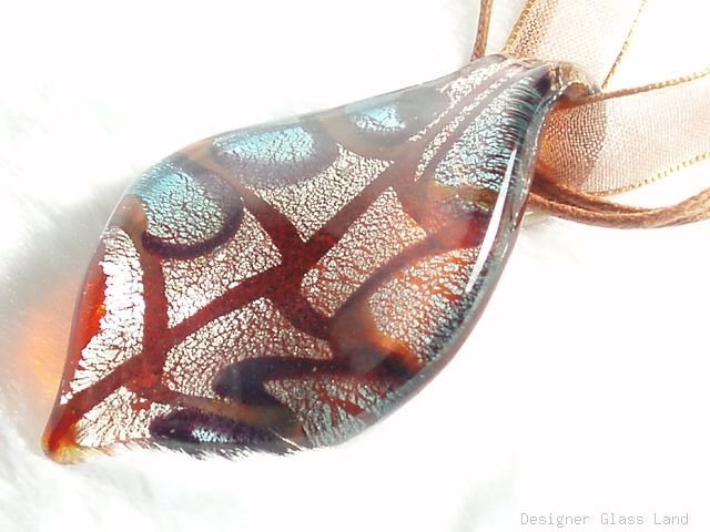 P541 MURANO LAMPWORK GLASS TWIST LEAF PENDANT NECKLACE, FREE SHIPPING!!!