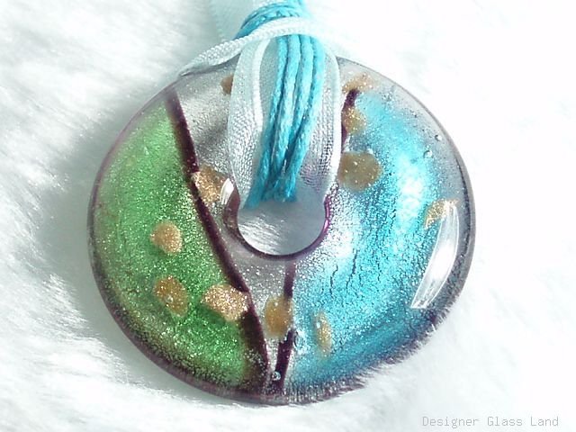 P542 MURANO LAMPWORK GLASS ROUND PENDANT NECKLACE, FREE SHIPPING!!!