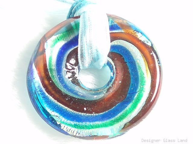 P543 MURANO LAMPWORK GLASS ROUND PENDANT NECKLACE, FREE SHIPPING!!!