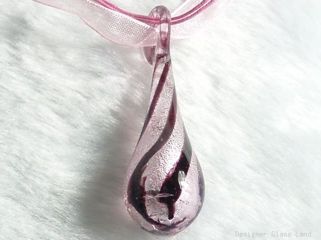 P547 MURANO GLASS PINK TWIST DROP PENDANT NECKLACE, FREE SHIPPING!!!