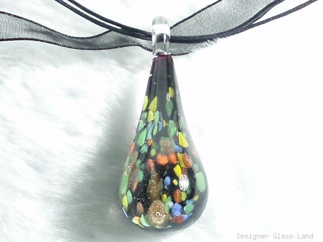 P550 MURANO GLASS BLACK DROP PENDANT NECKLACE, FREE SHIPPING!!!