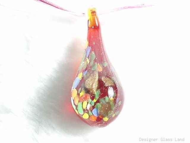 P553 MURANO LAMPWORK GLASS RED DROP PENDANT NECKLACE, FREE SHIPPING!!!
