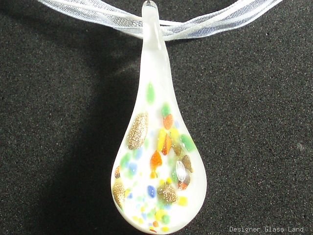 P555 MURANO LAMPWORK GLASS WHITE DROP PENDANT NECKLACE, FREE SHIPPING!!!