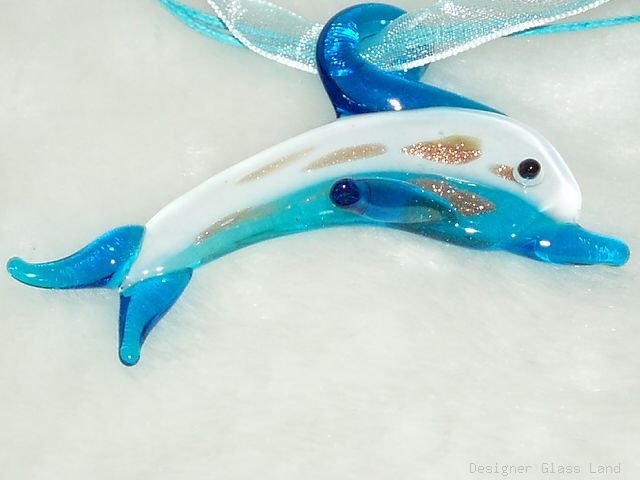 P564 MURANO GLASS BLUE DOLPHIN PENDANT NECKLACE, FREE SHIPPING!!!