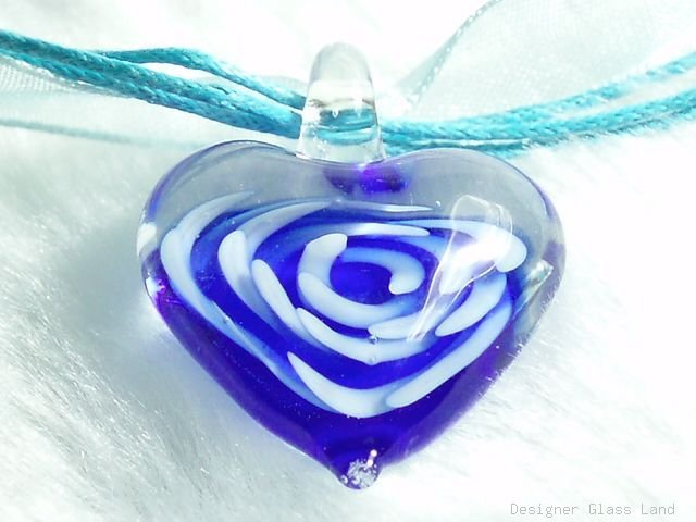 P612 MURANO GLASS NAVY HEART PENDANT NECKLACE, FREE SHIPPING!!!