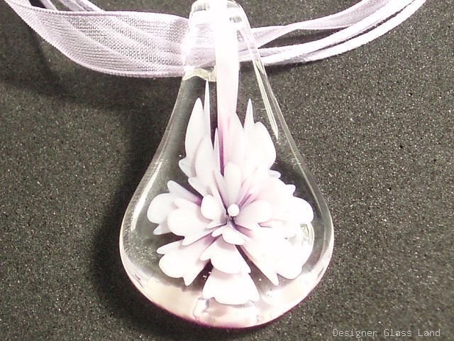 P614 MURANO GLASS PENDANT NECKLACE LIGHT PURPLE FLOWER, FREE SHIPPING!!!