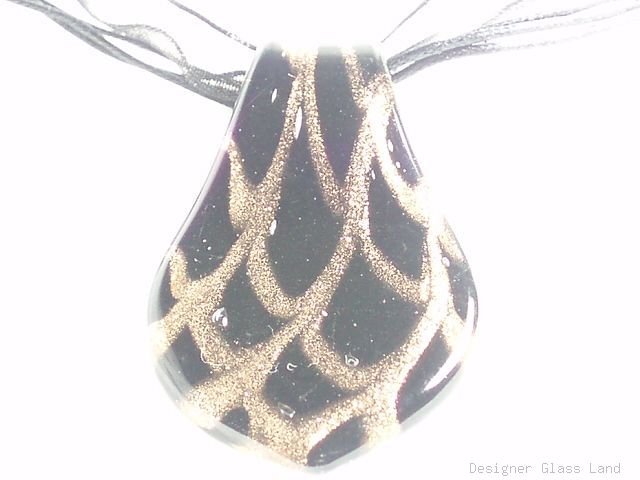 P630 MURANO GLASS PENDANT NECKLACE GOLDEN BLACK DROP, FREE SHIPPING!!!