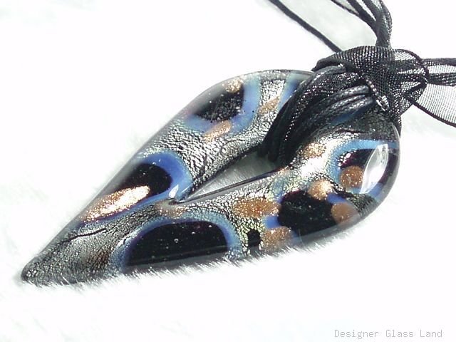 P631 MURANO GLASS PENDANT NECKLACE SMOKY DROP, FREE SHIPPING!!!