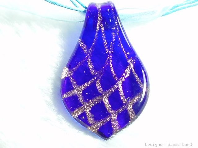 P634 MURANO GLASS GOLDEN NAVY LEAF PENDANT NECKLACE, FREE SHIPPING!!!