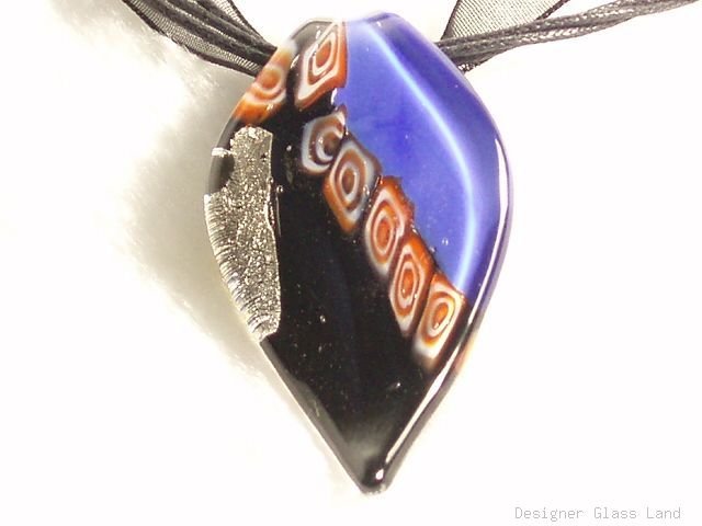 P636 MURANO GLASS BLACK NAVY LEAF PENDANT NECKLACE, FREE SHIPPING!!!