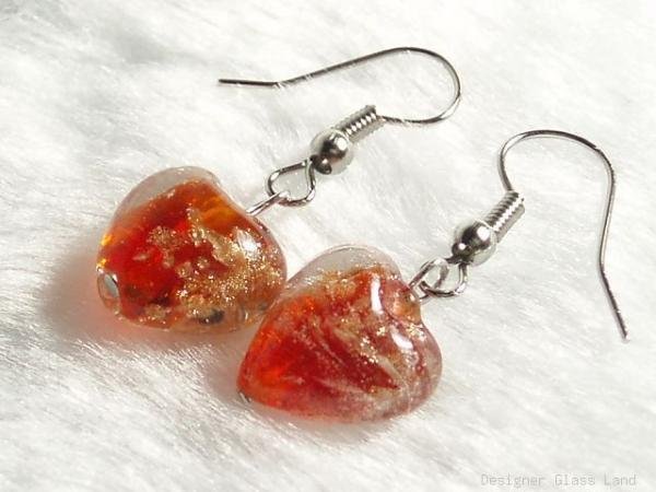 ER027 Lampwork Glass Red Heart Earrings