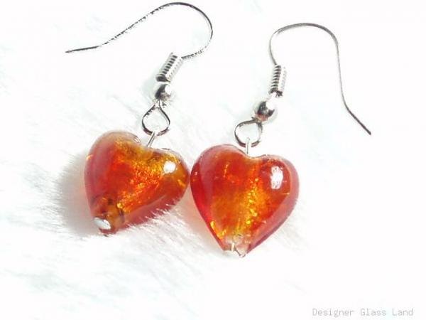 ER028 Lampwork Glass Red Heart Earrings