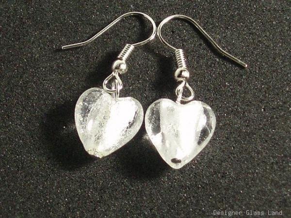 ER029 Lampwork Glass Snow White Heart Earrings