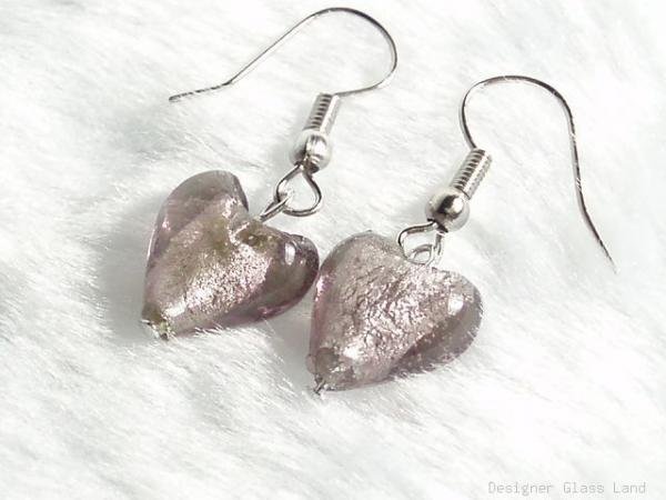 ER032 Lampwork Glass Smoky Heart Earrings