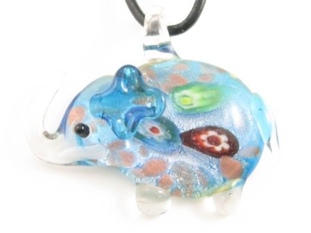 P334 Lampwork Glass Elephant Pendant Necklace