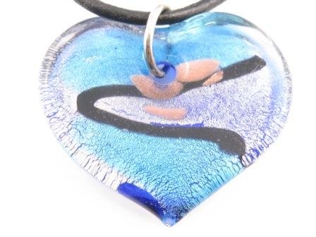 P507 MURANO LAMPWORK GLASS BLUE HEART PENDANT NECKLACE, FREE SHIPPING!!!