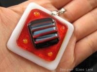 DG005 DICHROIC GLASS RED GRID PENDANT 40MM 1.5"