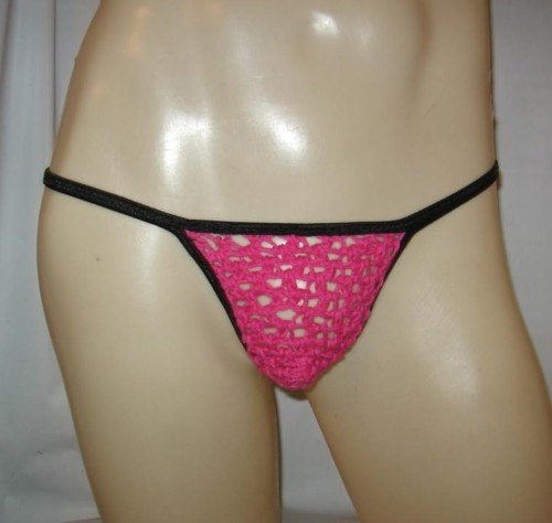 Men's Thong Hand Crochet Underwear FUSCIA PINK 1CRO5