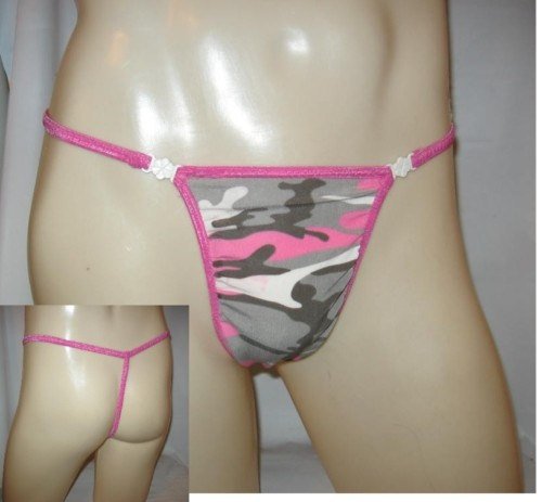Mens Thong DIAMOND Back String Slinky Pink Camo 3DB3