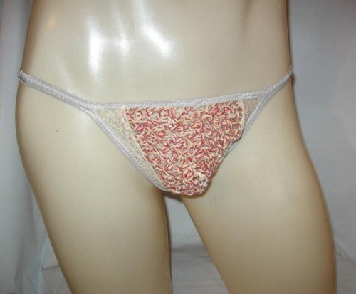 Men's Thong CROCHET & LACE Antique Red Cotton 3LCRO2