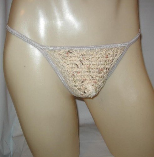Men's Thong CROCHET & LACE Natural Beige Cotton 3LCRO2