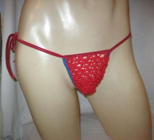 Mens Thong CROCHET Cotton Underwear Side Tie Red 3STT1