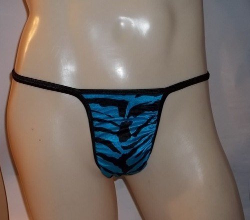 Mens Thong DIAMOND Back G String Sexy Blue Tiger 5DBa