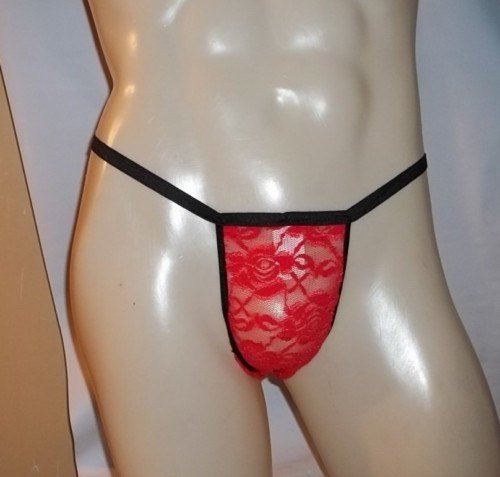 Men's Thong Underwear Y BACK G String RED LACE 5YBa