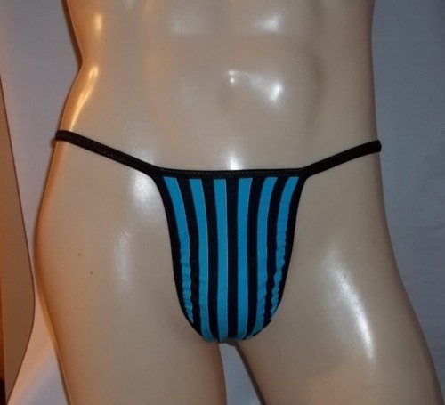 Men's Thong Underwear G String TURQUOISE STRIPE 5TBb