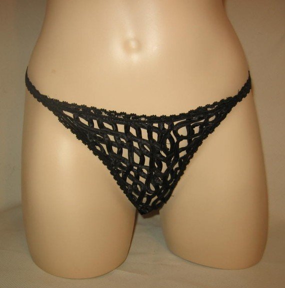 Womens Ribbon Thong SEAMLESS Exotic Naughty Lady BLACK
