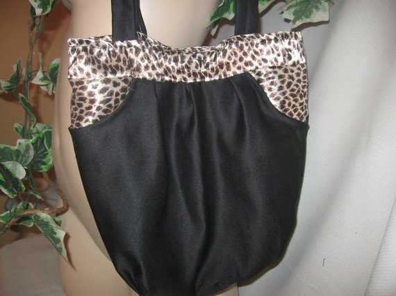 Hobo Bag Purse Boho RECYCLED Litte Black Kitten SATIN Handy Pockets