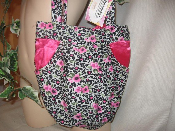 Hobo Bag Purse Boho RECYCLED Leopard Rose and Pink Satin HANDY POCKETS