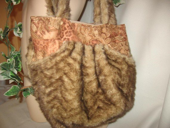 Hobo Bag Purse Boho RECYCLED Faux Mink and Sueded HANDY POCKETS