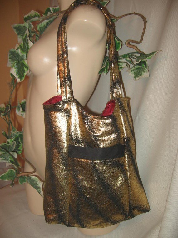 Tote Bag Boho Purse LOTS OF POCKETS Roomy Hobo GOLD SPRAY