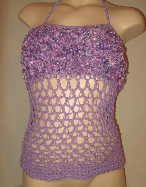 Crochet Corset Halter Top LACING Lavender Lacing Fluffy